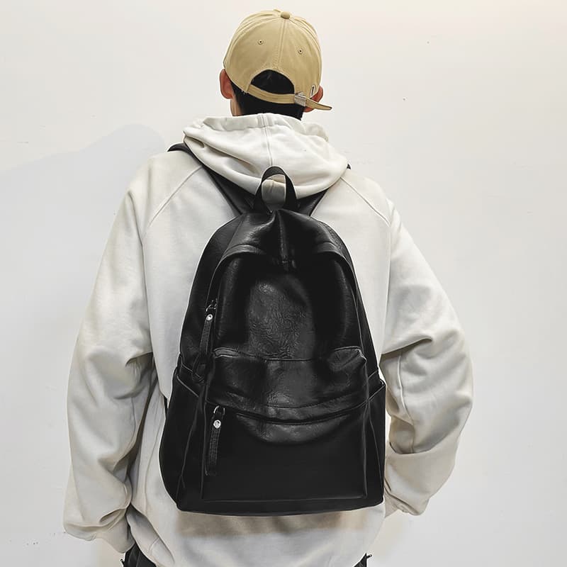 レザーリュック 男性用シンプル革風リュックサック ビジネス