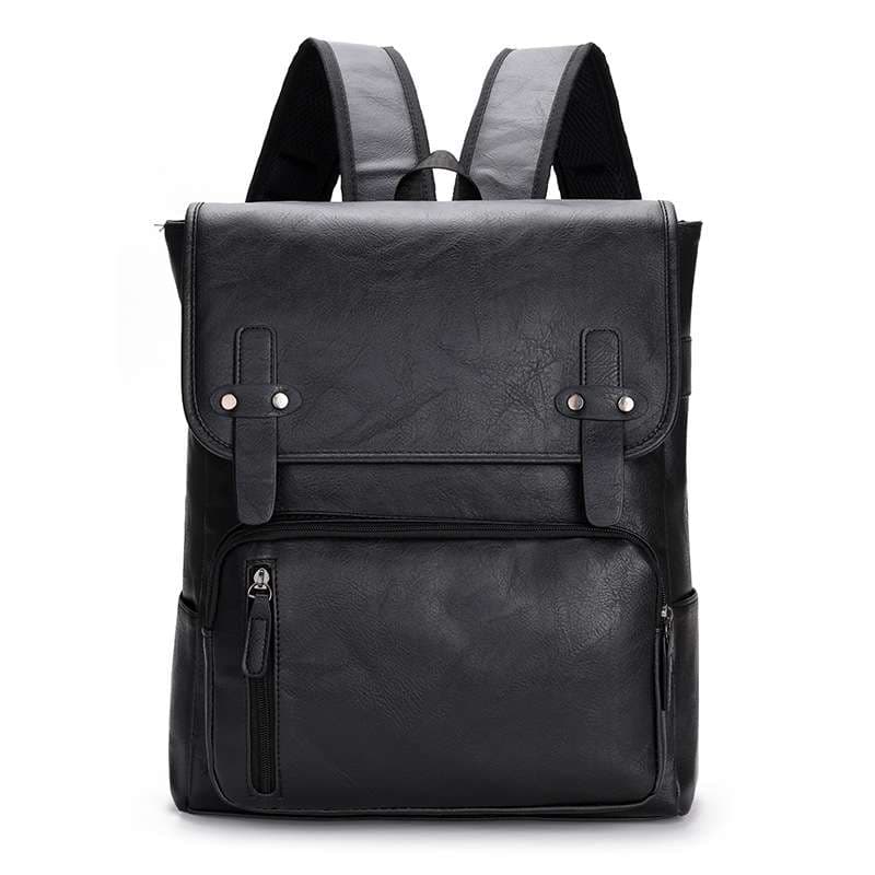 レザーリュック 男性用茶色本革風フラップ式背負い鞄 通学