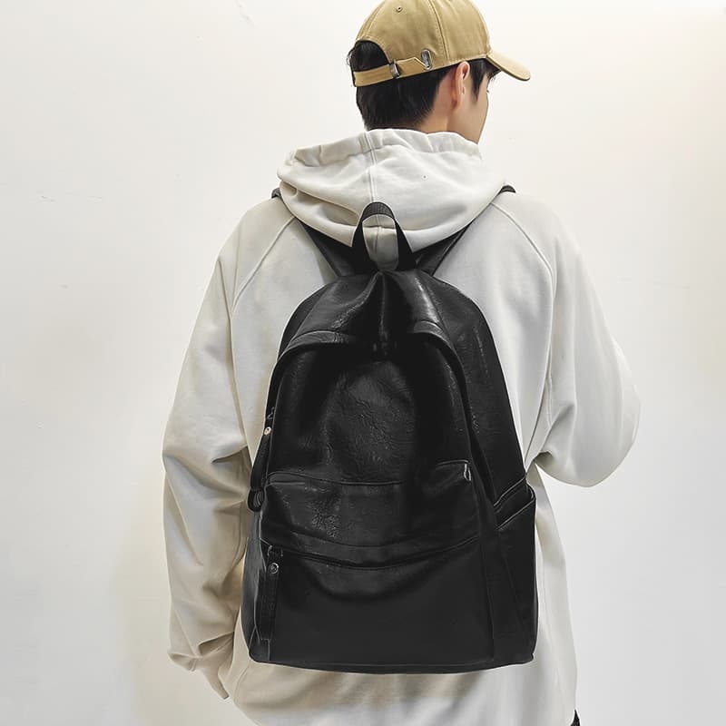 レザーリュック 男性用シンプル革風リュックサック ビジネス