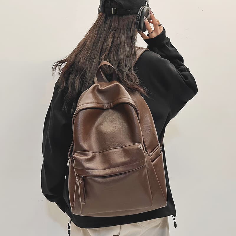 レザーリュック 男性用シンプル革風リュックサック ビジネス