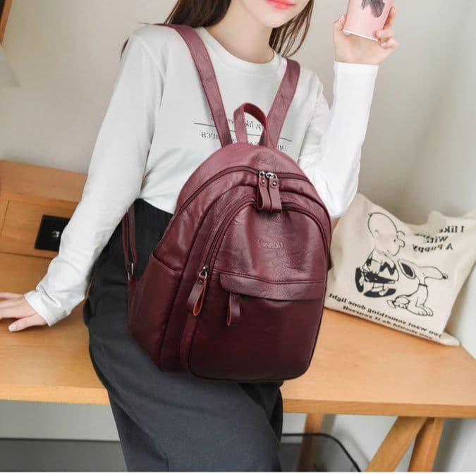 レザーリュック 大容量本革調多機能通学鞄黒色