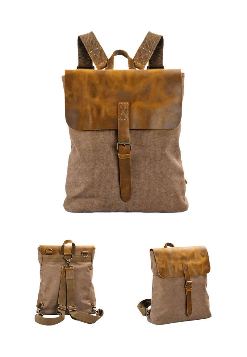 レザーリュック 本革帆布二色使い復古風パソコンリュック ビジネス