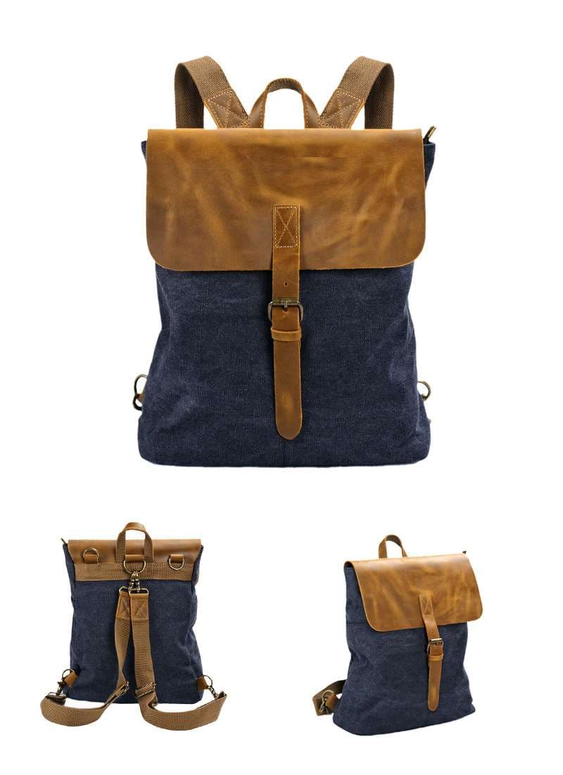 レザーリュック 本革帆布二色使い復古風パソコンリュック ビジネス