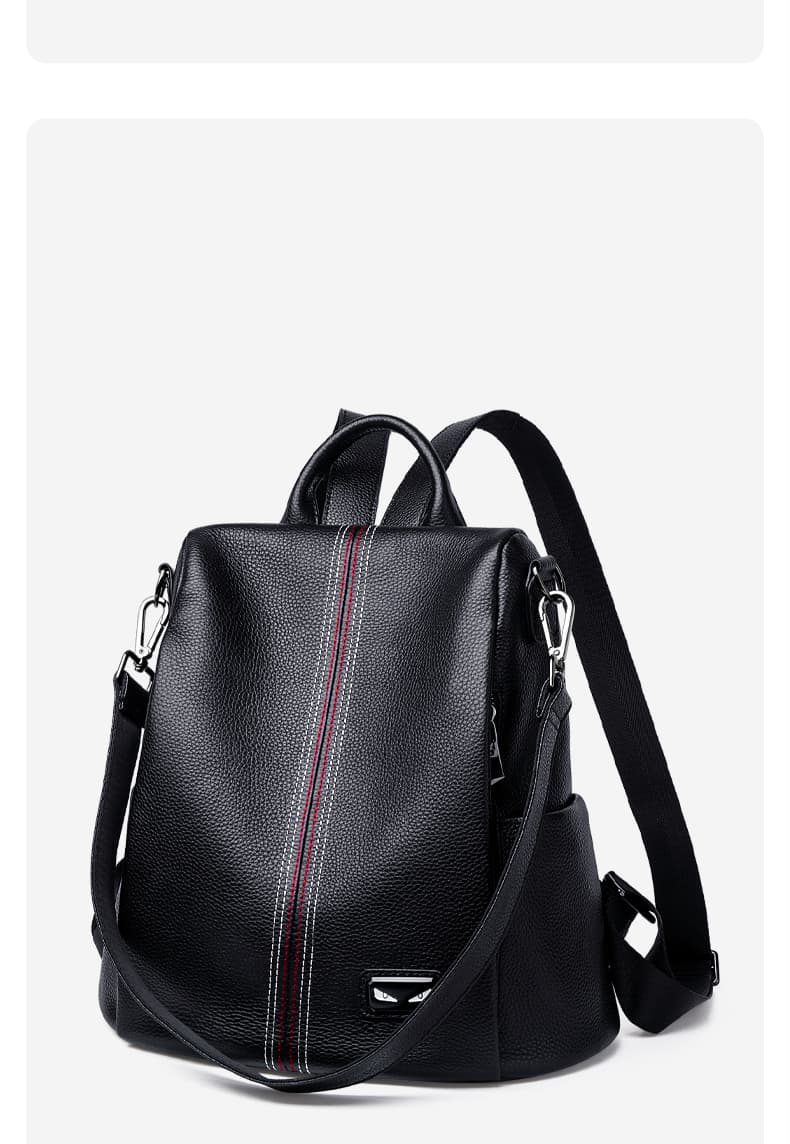 レザーリュック 女性用本革背負い鞄 高級感溢れる縦線装飾付き ビジネス