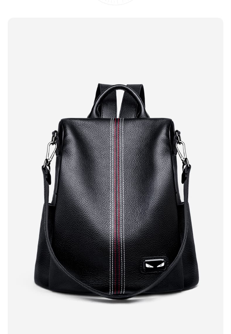 レザーリュック 女性用本革背負い鞄 高級感溢れる縦線装飾付き ビジネス