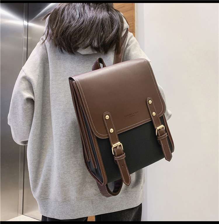 レザーリュック 復古風合皮蓋付きリュックサック 通学