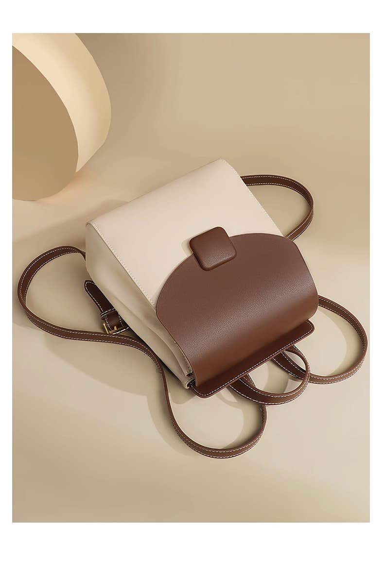 レザーリュック 上品な丸みフラップ付き本革風背負い鞄 ビジネス