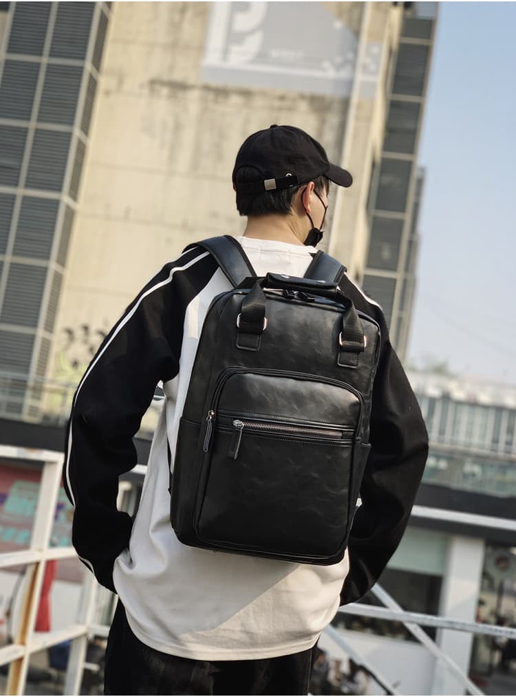 レザーリュック 大容量レザー調リュックサック 男女兼用 通勤通学対応 ビジネス