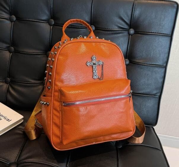 レザーリュック 十字架スタッズ付きフェイク 通学