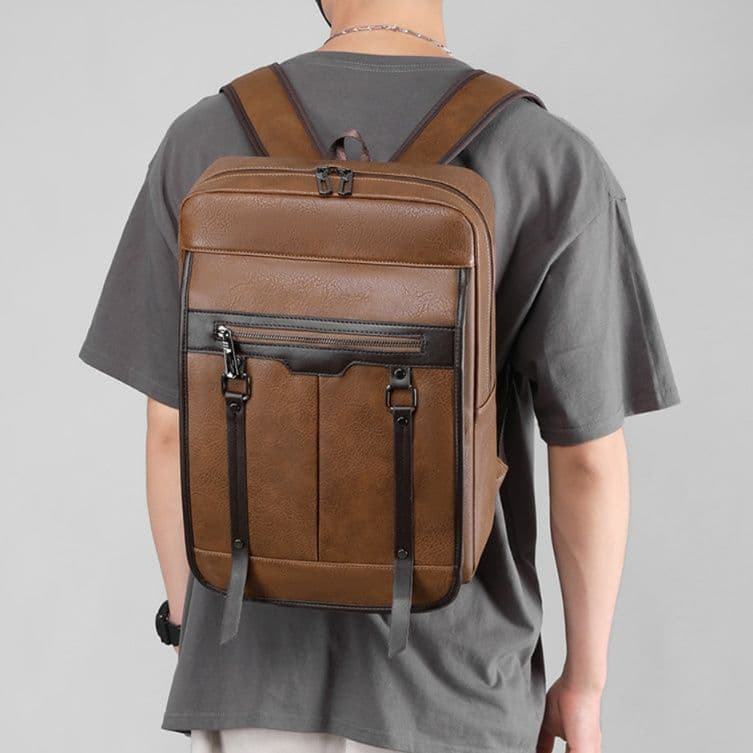 多機能スクエア　通学用PUレザーリュック