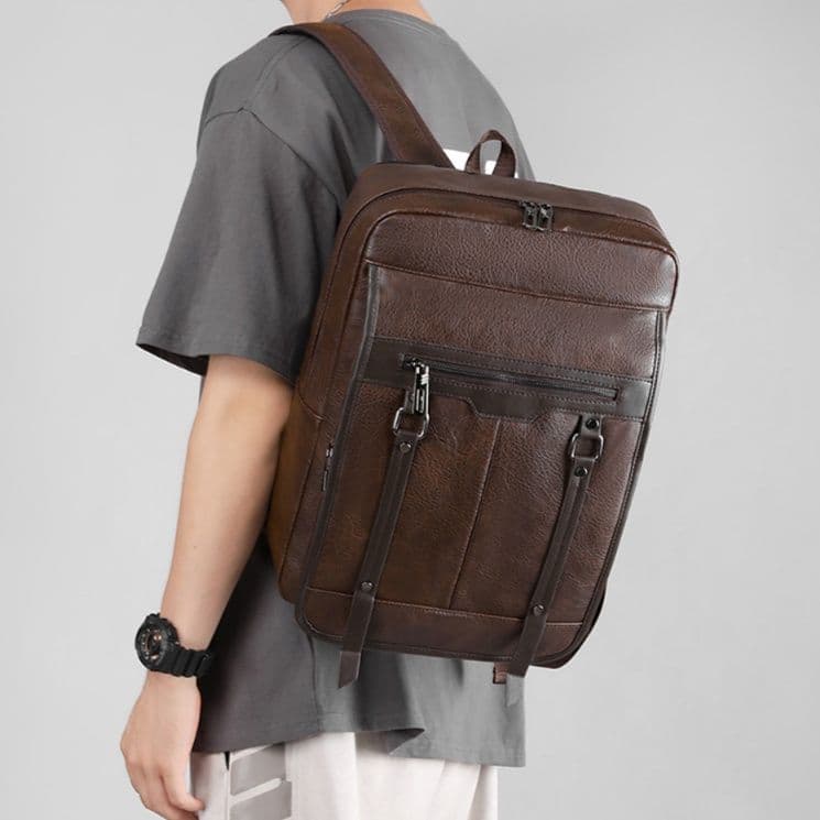 多機能スクエア　通学用PUレザーリュック