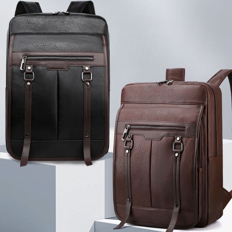 多機能スクエア　通学用PUレザーリュック