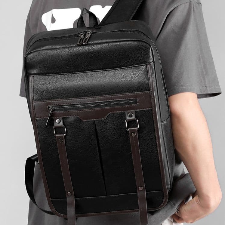 多機能スクエア　通学用PUレザーリュック