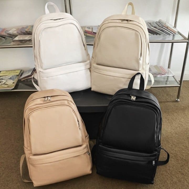 シンプル合成皮革レザー　通学リュック