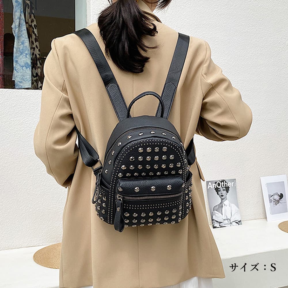 スタッズ付きレザーリュック 女性用 おしゃれな小さめバッグ