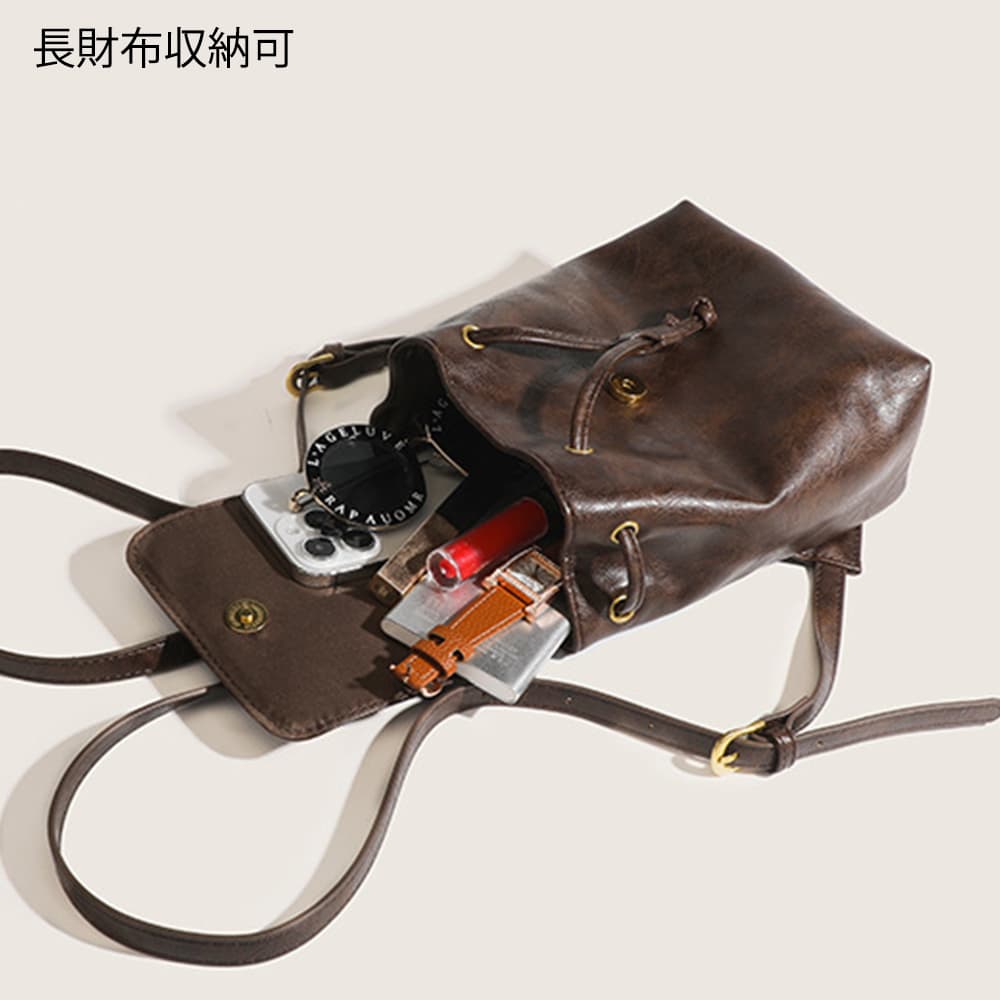 レザーリュック 女性用小型韓国風巾着タイプ 通学