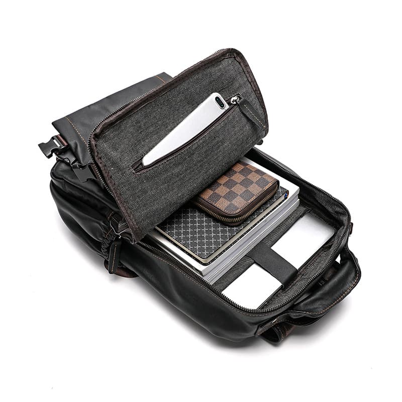 レザーリュック 本革スクエア型大容量通学用リュックサック