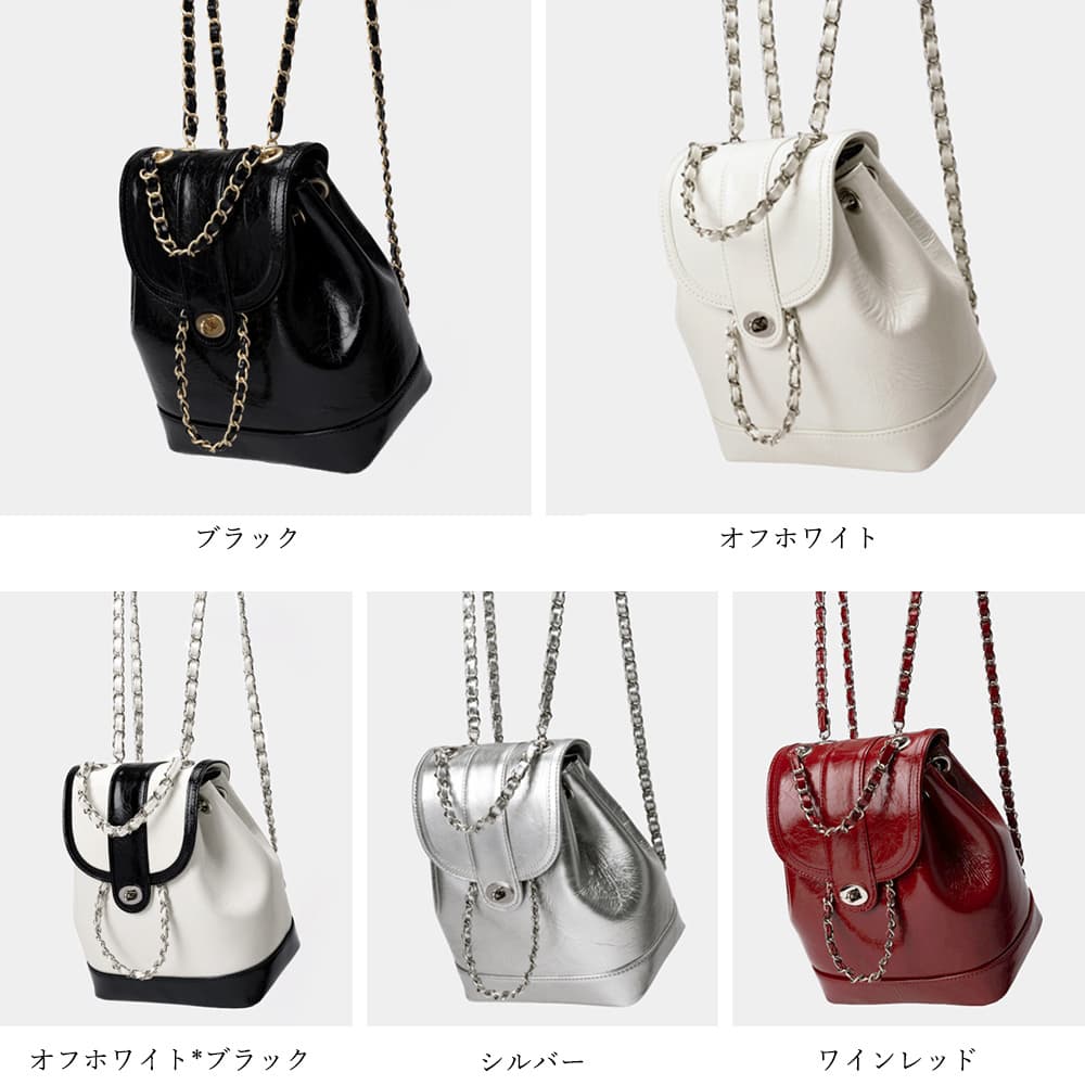 レザーリュック レザー風巾着リュック チェーン付きミニバッグ