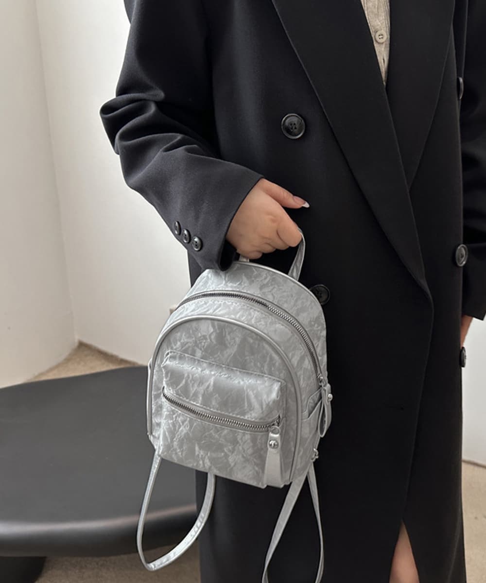 大理石柄レザーリュック ミニサイズ 黒