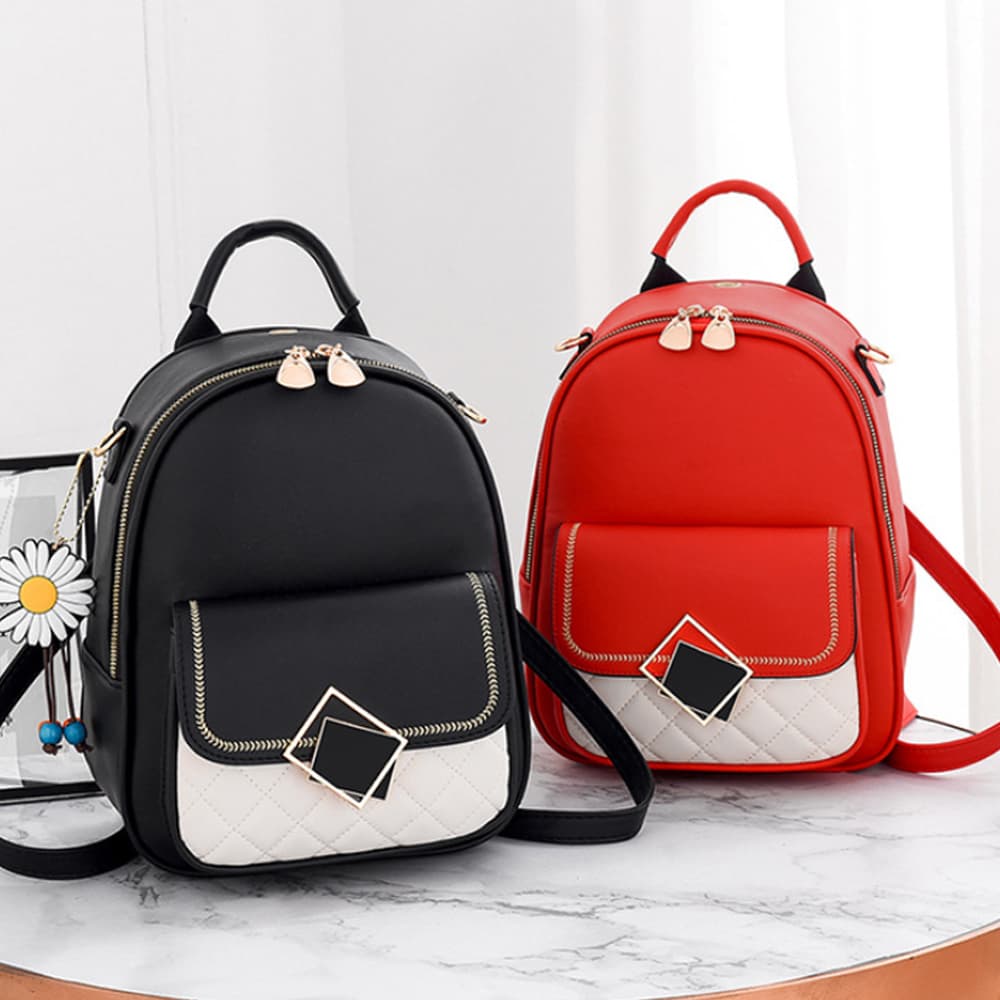 レザーリュック バイカラー配色レザーミニリュック三通り使い