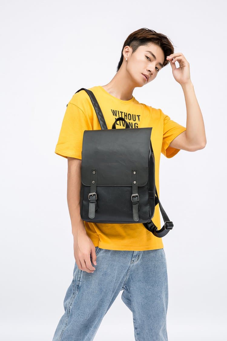 レザーリュック 男性用本革風スクエアリュックサック ビジネス