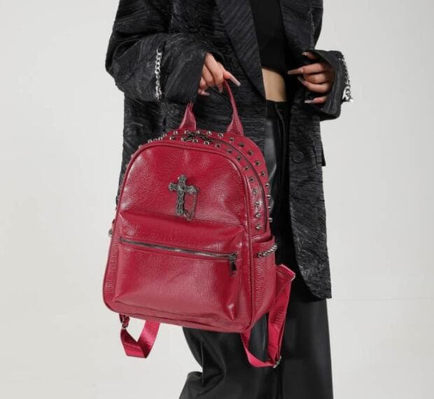 レザーリュック 十字架スタッズ付きフェイク 通学