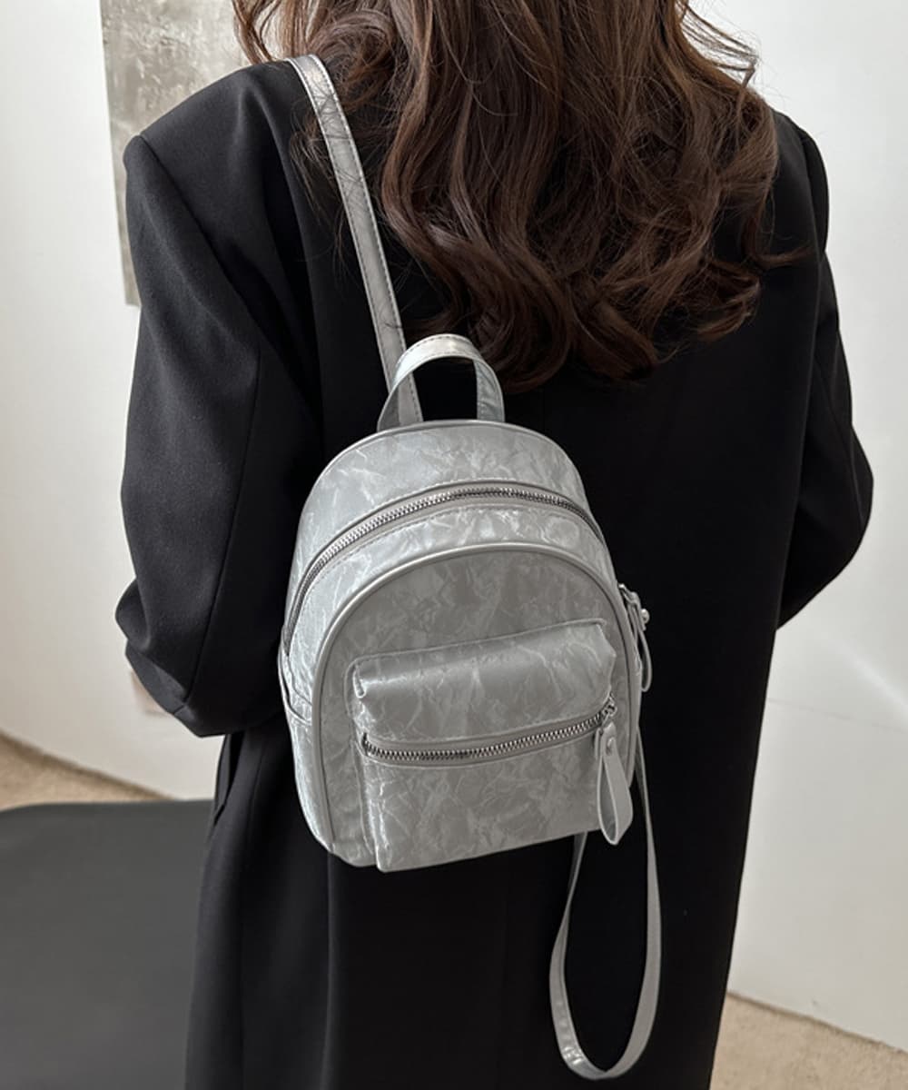 大理石柄レザーリュック ミニサイズ 黒