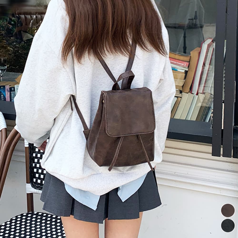 レザーリュック 女性用小型韓国風巾着タイプ 通学