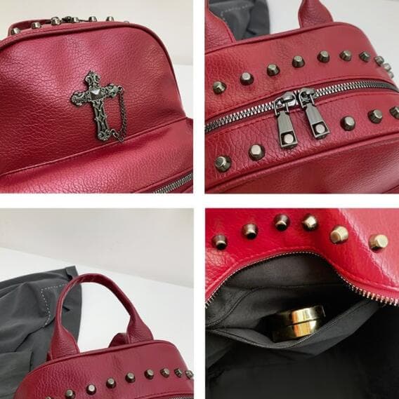 レザーリュック 十字架スタッズ付きフェイク 通学