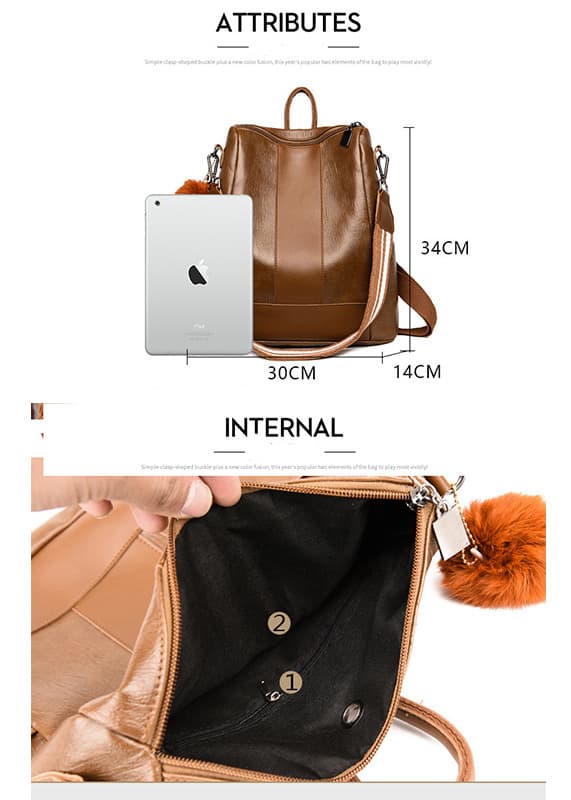 レザーリュック 女性用本革リュック多機能型音楽穴付き鞄 通学