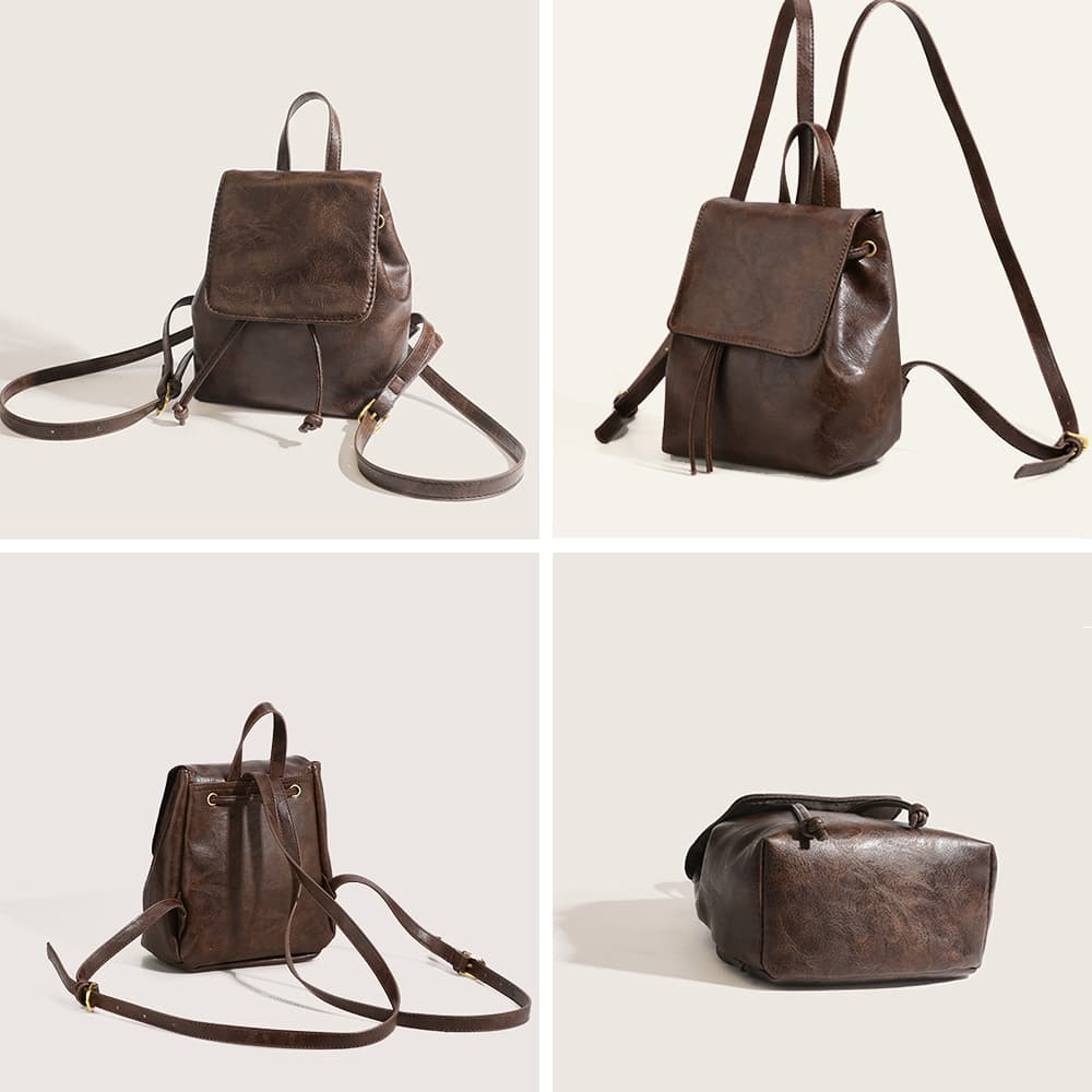 レザーリュック 女性用小型韓国風巾着タイプ 通学