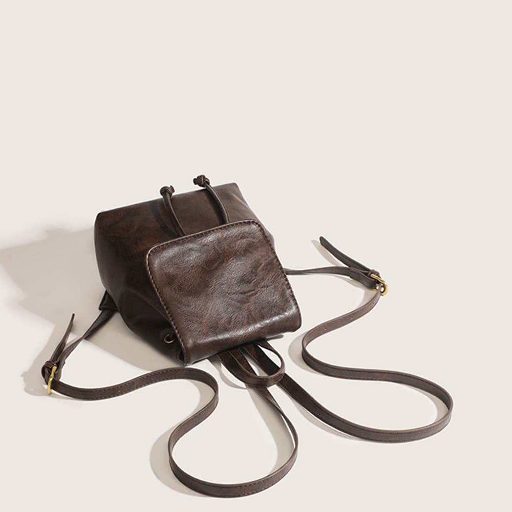 レザーリュック 女性用小型韓国風巾着タイプ 通学