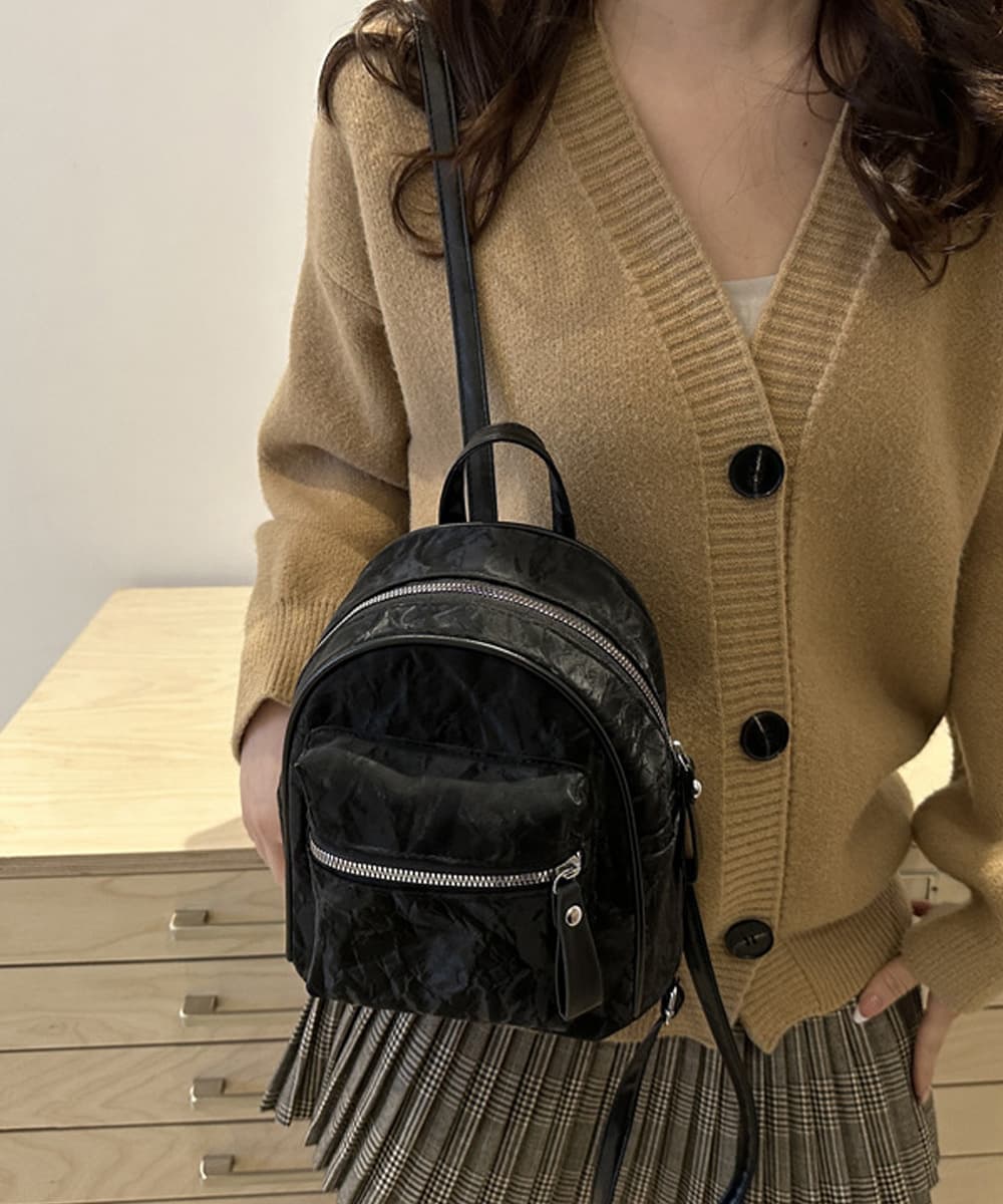 大理石柄レザーリュック ミニサイズ 黒