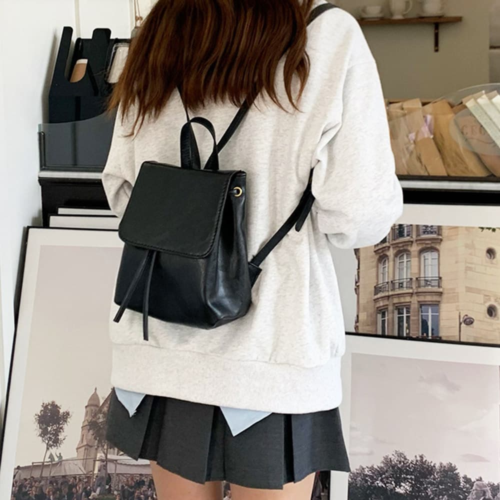 レザーリュック 女性用小型韓国風巾着タイプ 通学