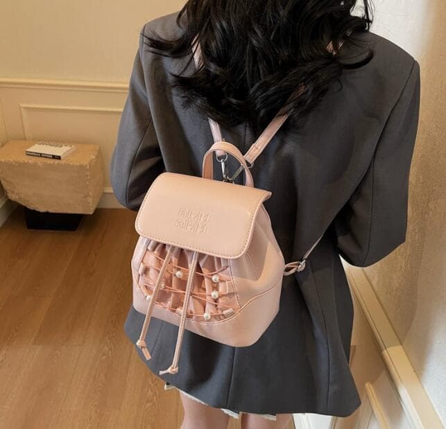透明ポケット付きフェイクレザーリュック