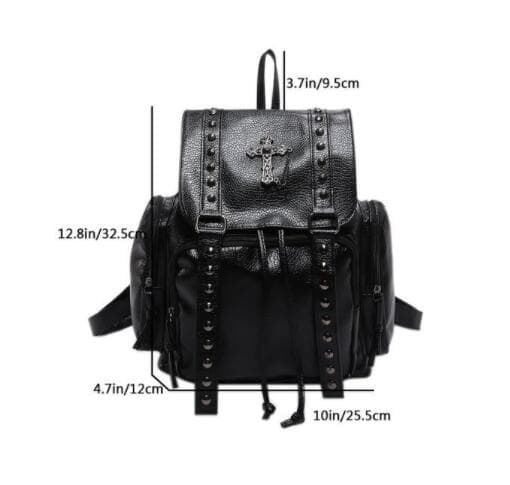 レザーリュック 十字架装飾黒大容量スタッズ付き 通学
