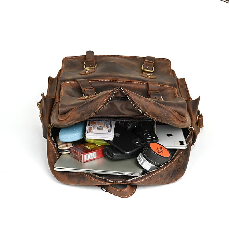 レザーリュック 本革製ダブルベルト大容量　通学