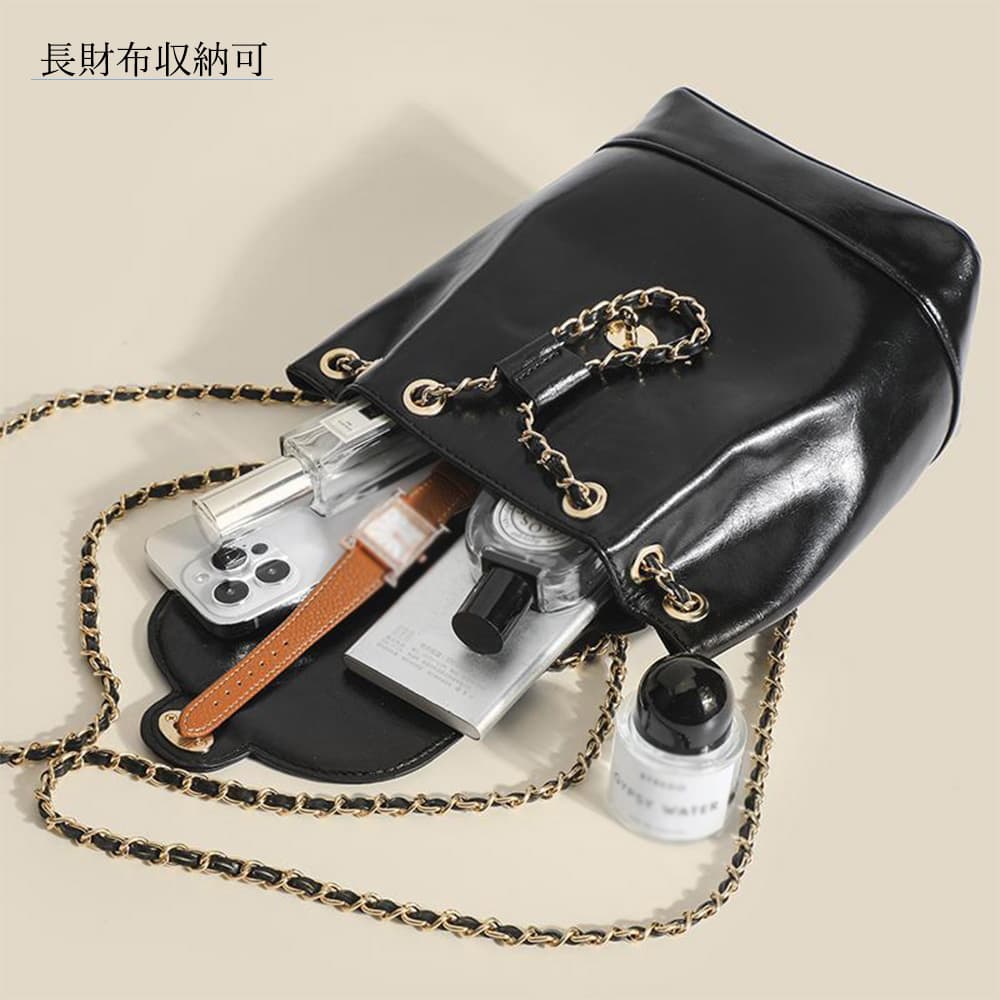 レザーリュック レザー風巾着リュック チェーン付きミニバッグ