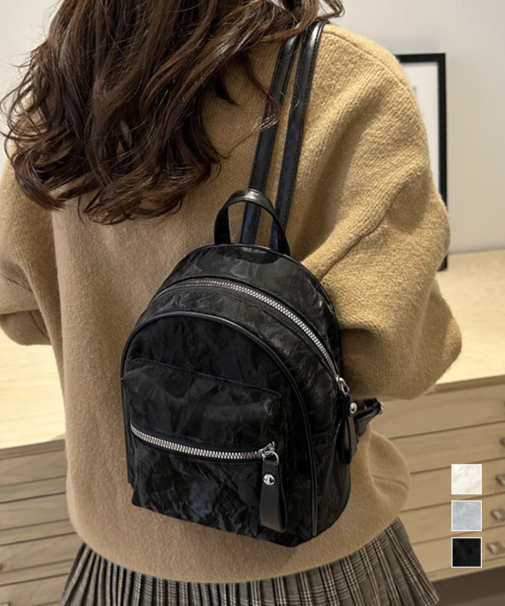 大理石柄レザーリュック ミニサイズ 黒