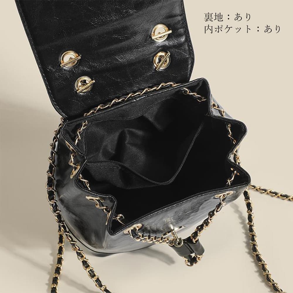 レザーリュック レザー風巾着リュック チェーン付きミニバッグ