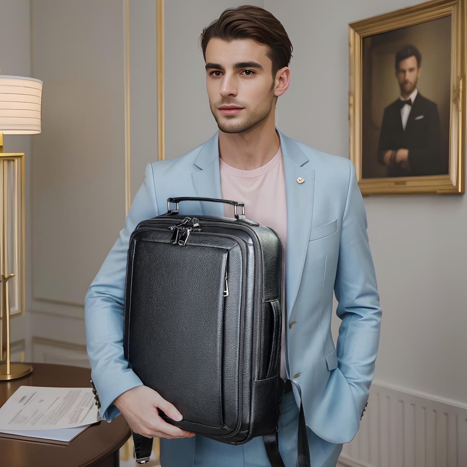 レザーリュック 男性用革製職人仕立て高級ビジネスリュック