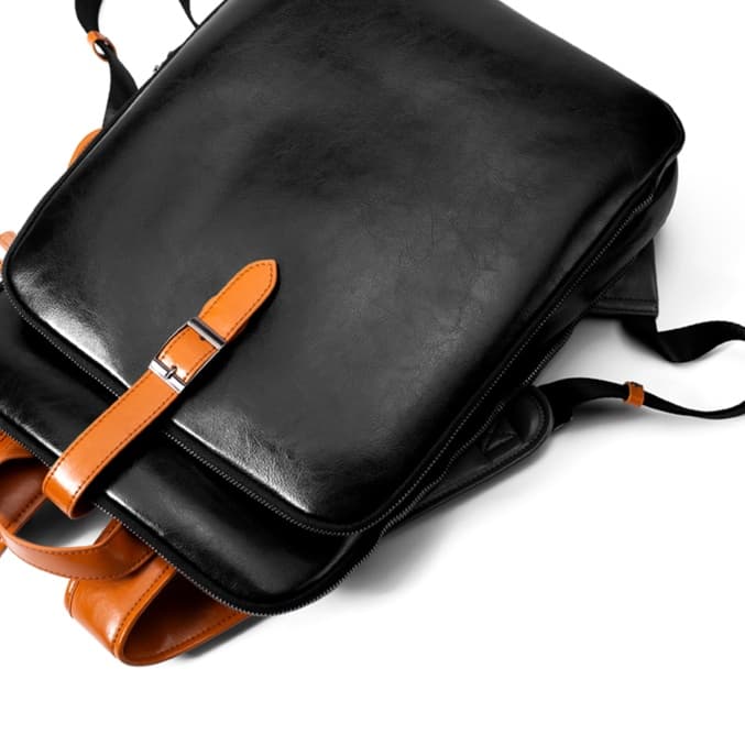 レザーリュック 本革仕切り豊富メンズリュック橙色持ち手 ビジネス