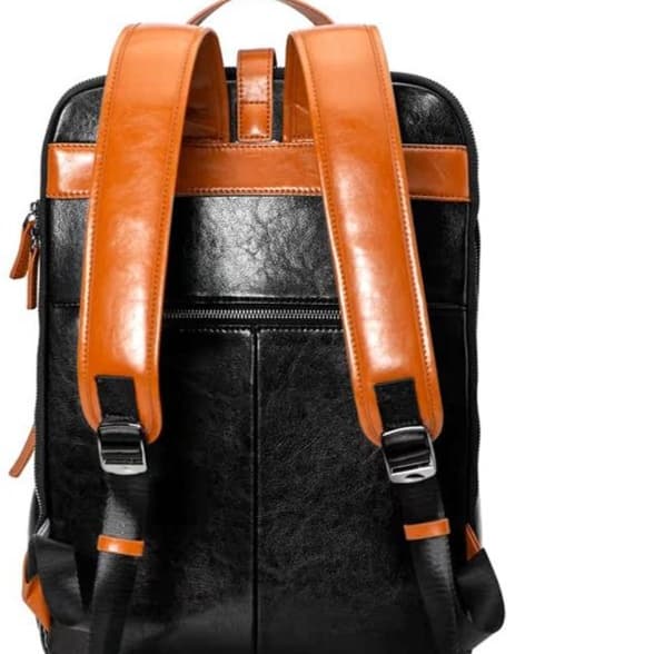 レザーリュック 本革仕切り豊富メンズリュック橙色持ち手 ビジネス