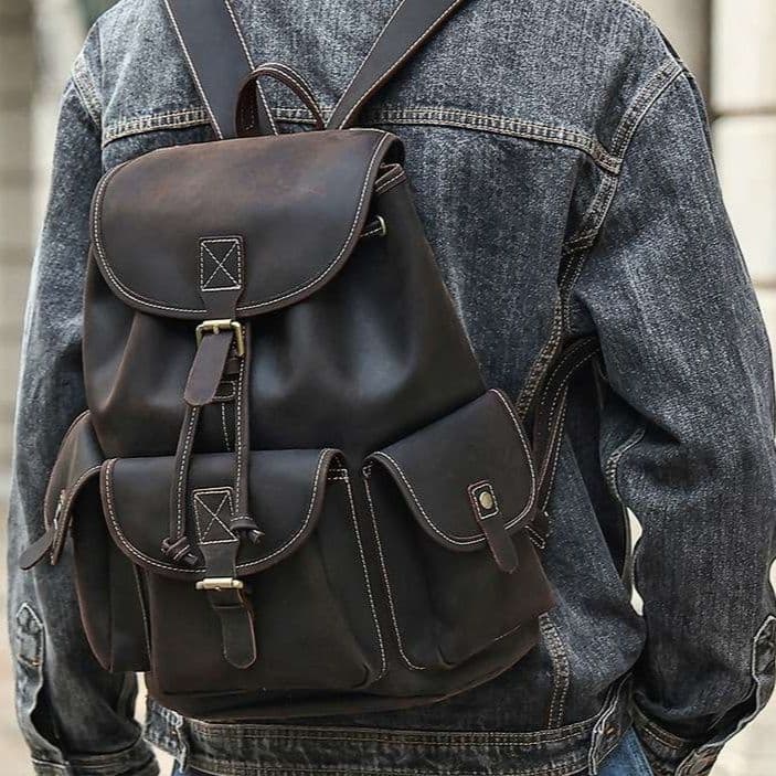 レザーリュック 職人仕上げ本革多機能ポケット付き男性用リュック ビジネス