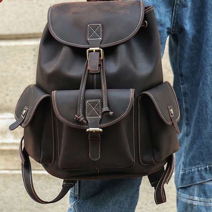レザーリュック 職人仕上げ本革多機能ポケット付き男性用リュック ビジネス
