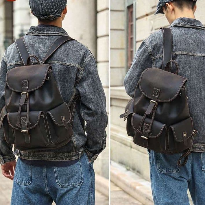 レザーリュック 職人仕上げ本革多機能ポケット付き男性用リュック ビジネス