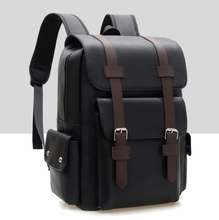レザーリュック 紳士用本革鞄 ベルト留め式古典デザイン背負い鞄 ビジネス