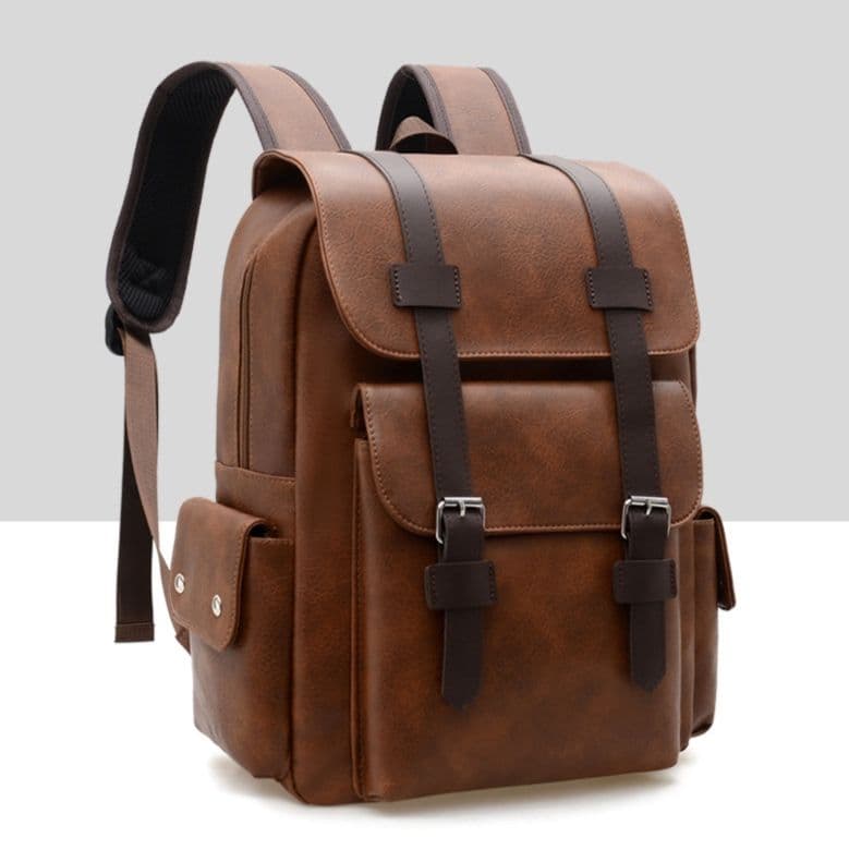 レザーリュック 紳士用本革鞄 ベルト留め式古典デザイン背負い鞄 ビジネス