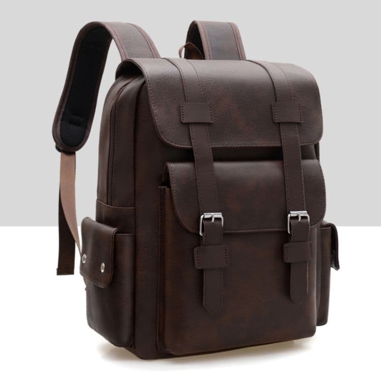 レザーリュック 紳士用本革鞄 ベルト留め式古典デザイン背負い鞄 ビジネス