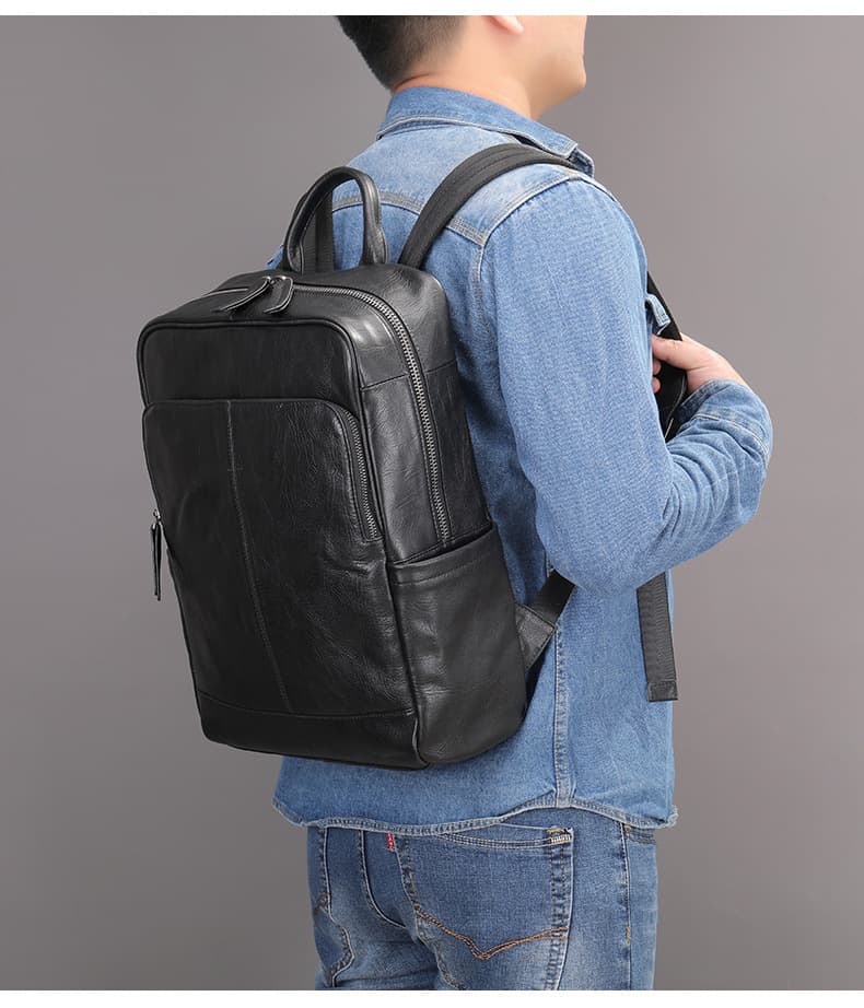 レザーリュック 本革製紳士用多機能通勤鞄 黒色上質牛革仕様 ビジネス
